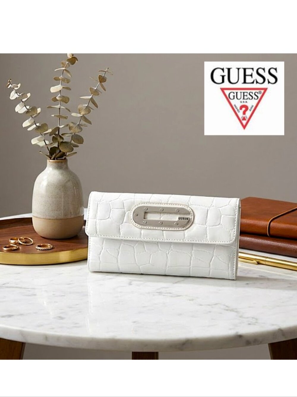 GUESS, Ivory faux crocodile textured wallet